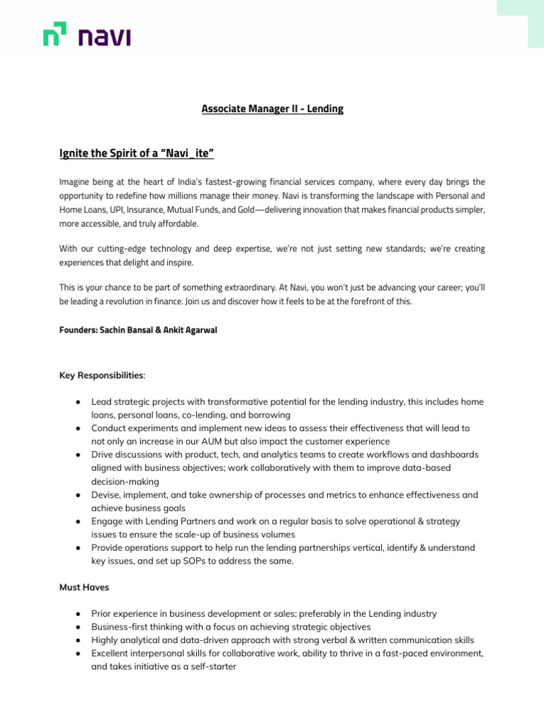 Navi - Associate Manager II Lending - JD | PDF | Psychological ...
