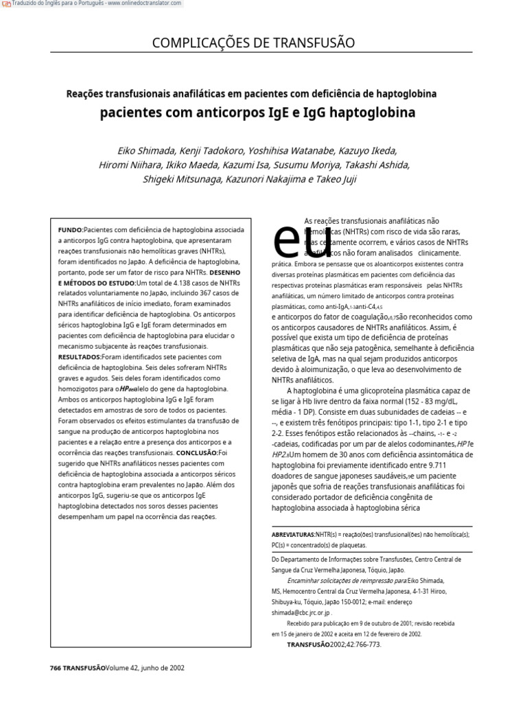 Anaphylactic Transfusion Reactions in Haptoglobin-Deficient - En.pt ...