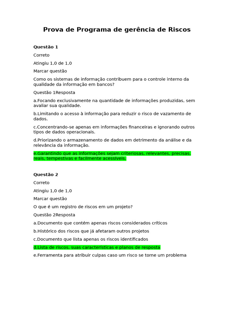 Gerenciamento de Riscos em Bancos: Questões e Respostas | PDF ...