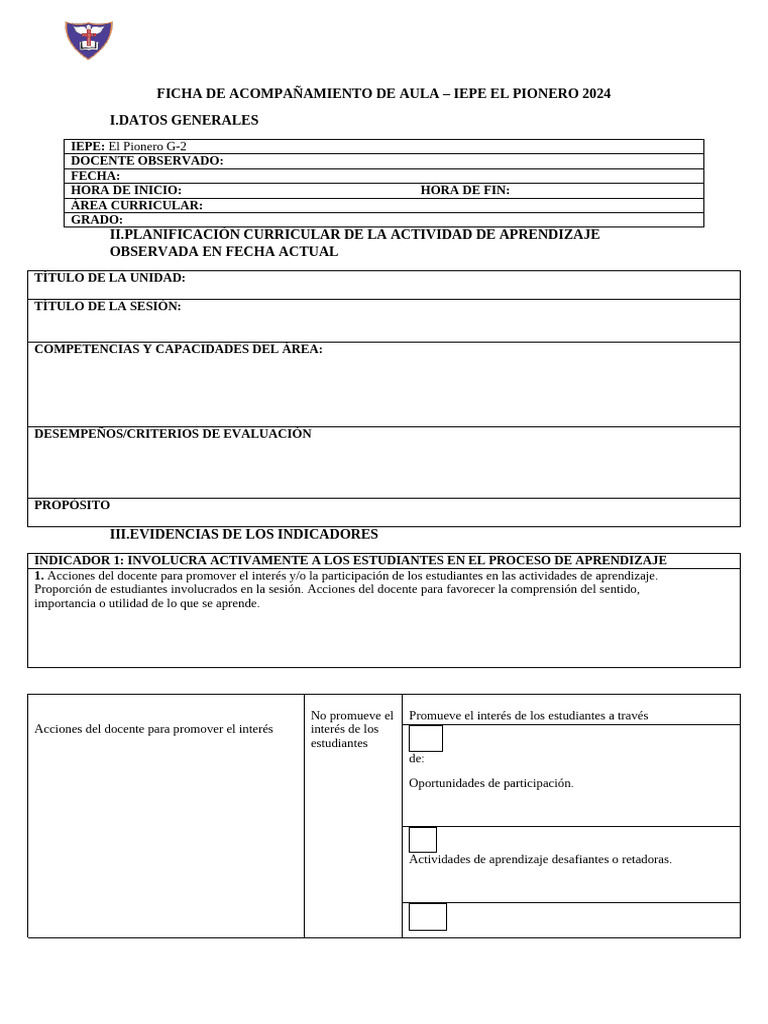 Ficha Acompañamiento Docente 2024 | PDF | Aprendizaje | Salón de clases