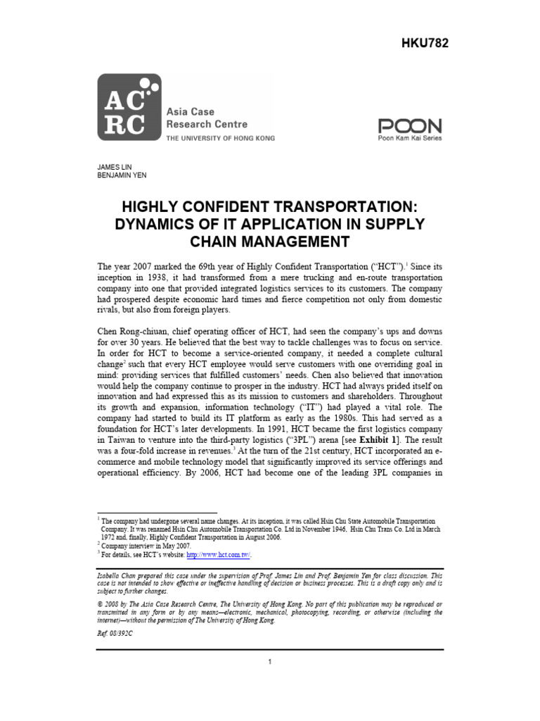 Highly Confident Transportation (Case) | PDF | Logistics | Supply Chain