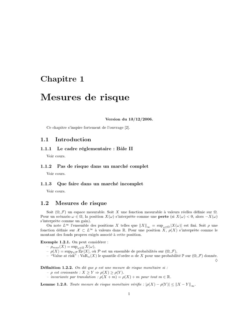 Mesures de risque et cadre réglementaire | PDF | Mathématiques ...
