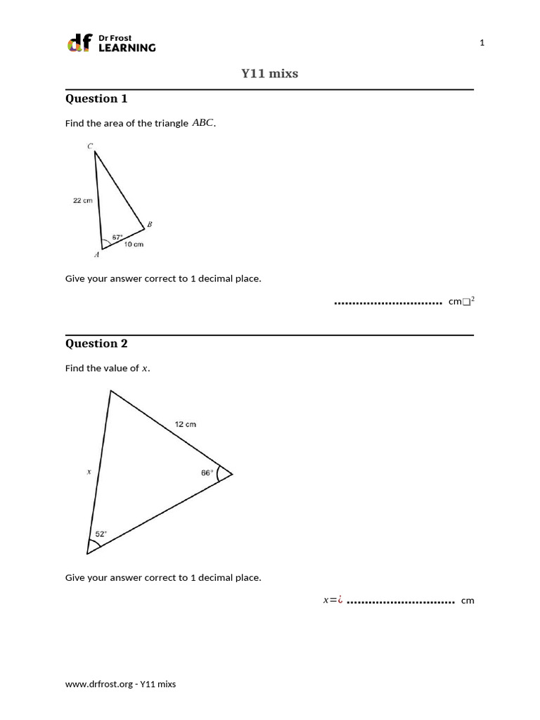 Y11 Mixs | PDF | Area | Elementary Mathematics