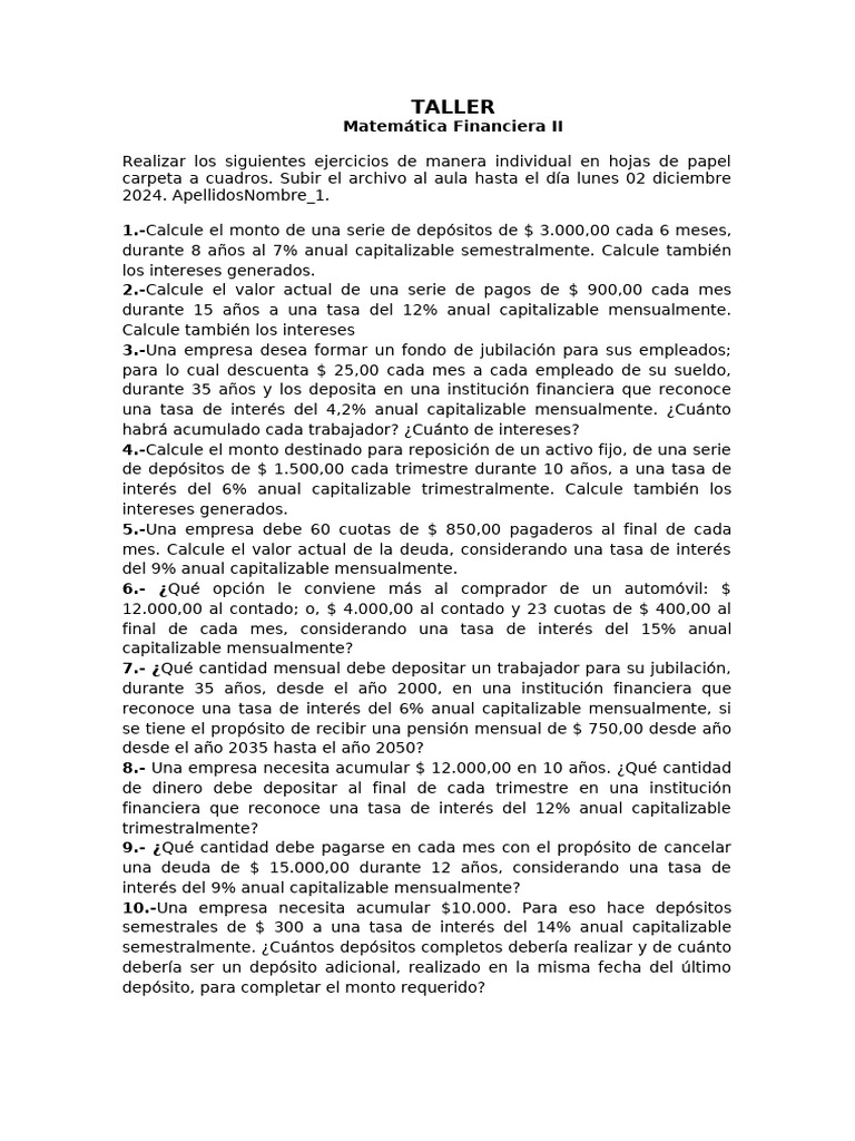 Ejercicios de Matemática Financiera II | PDF | Interés | Tasas de interés