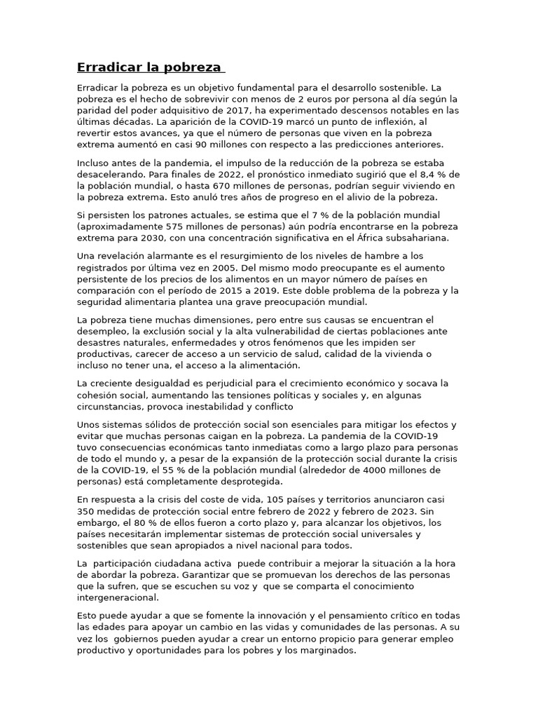 Erradicación de la pobreza extrema 2030 | PDF | Pobreza | Pobreza e ...