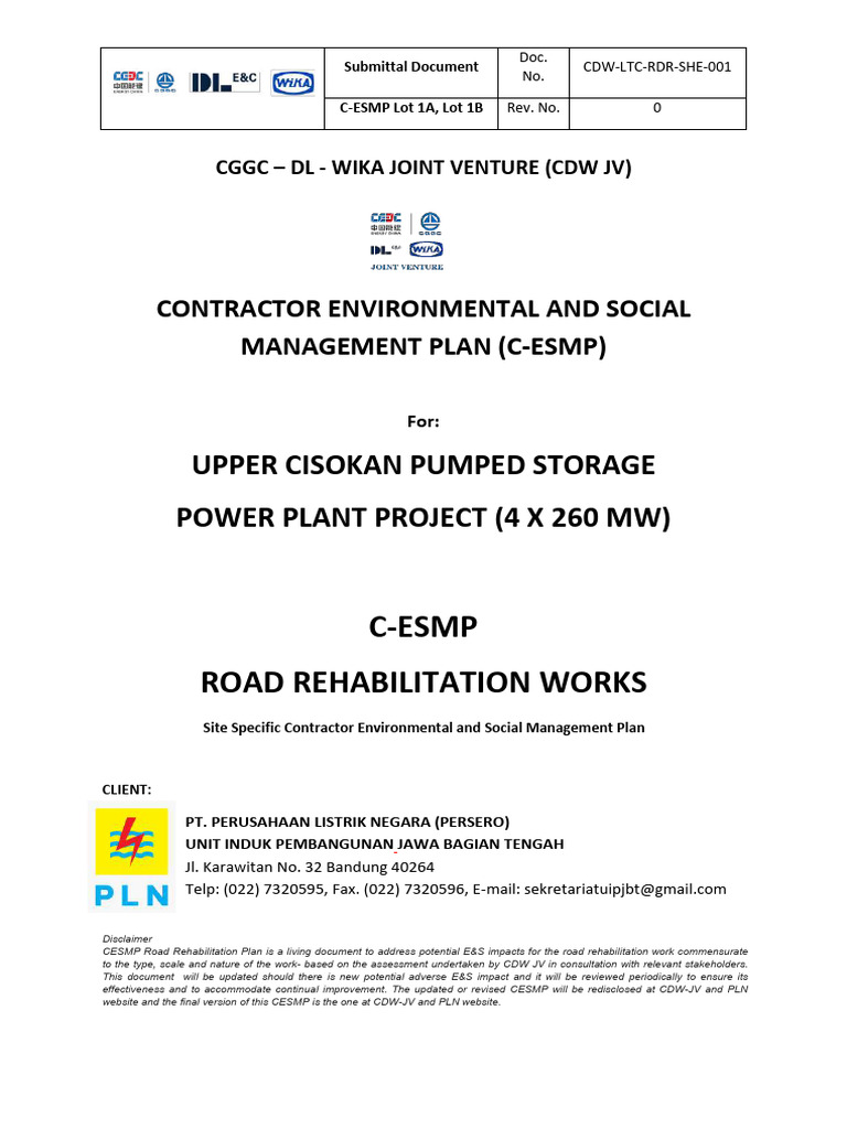 C-ESMP for Upper Cisokan Project | PDF | Occupational Safety And Health ...