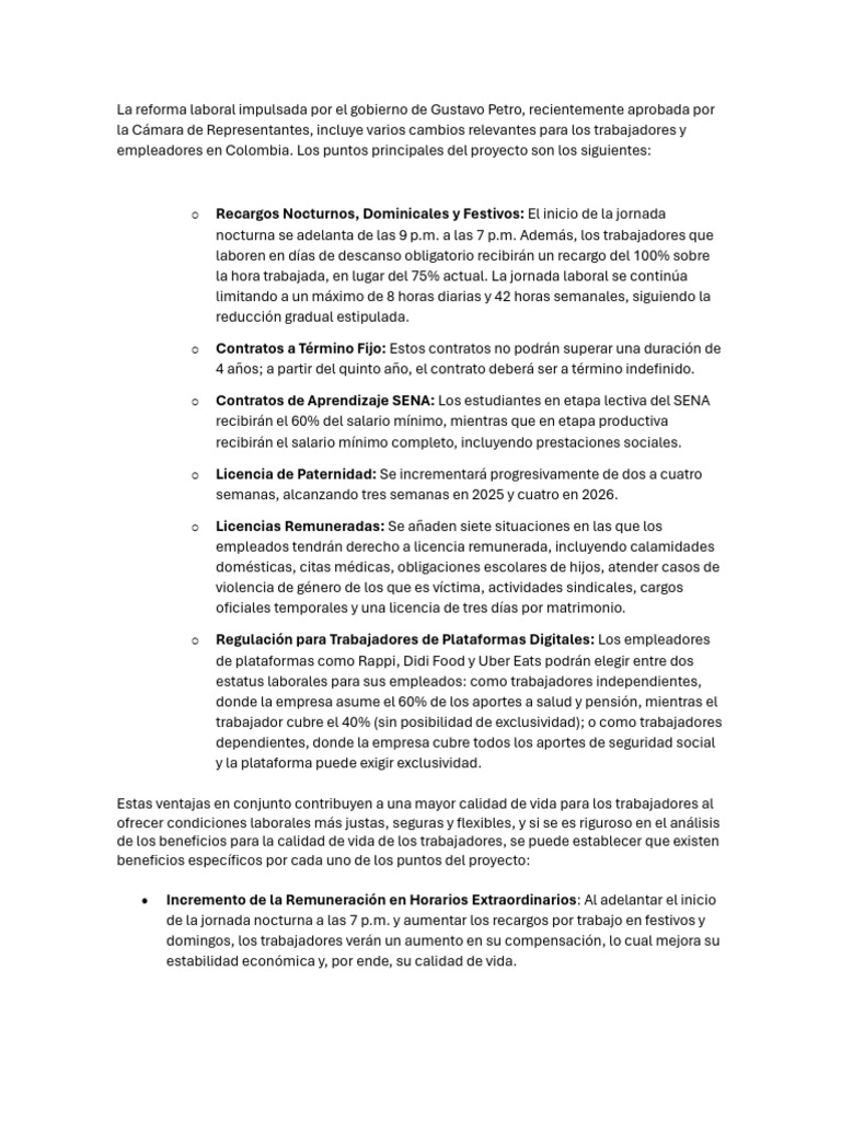 Reforma Laboral en Colombia 2024: Cambios Clave | PDF | Derecho laboral ...