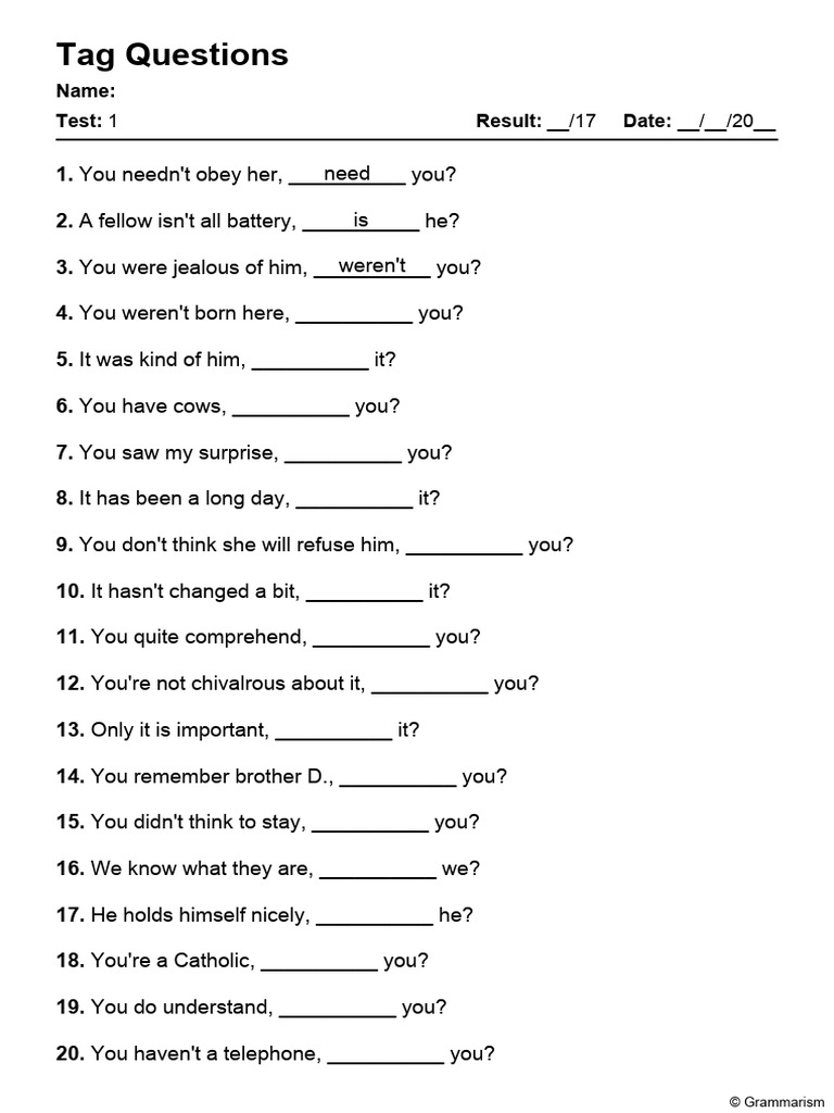 Tag Questions Practice Exercise | PDF