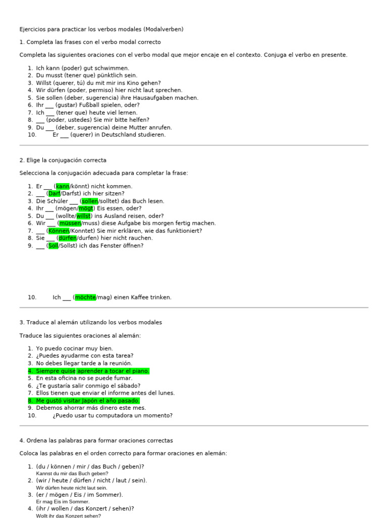 Ejercicios para Practicar Los Verbos Modales (Modalverben) | PDF
