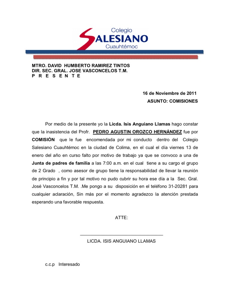 CARTA JUSTIFICANTE