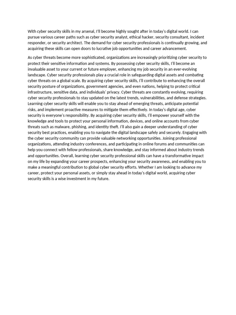 Cybersecurity Skills Essay | PDF | Computer Security | Security