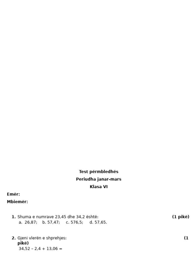 Matematika 6 - Teste Me Bluprint 2023-2024 | PDF