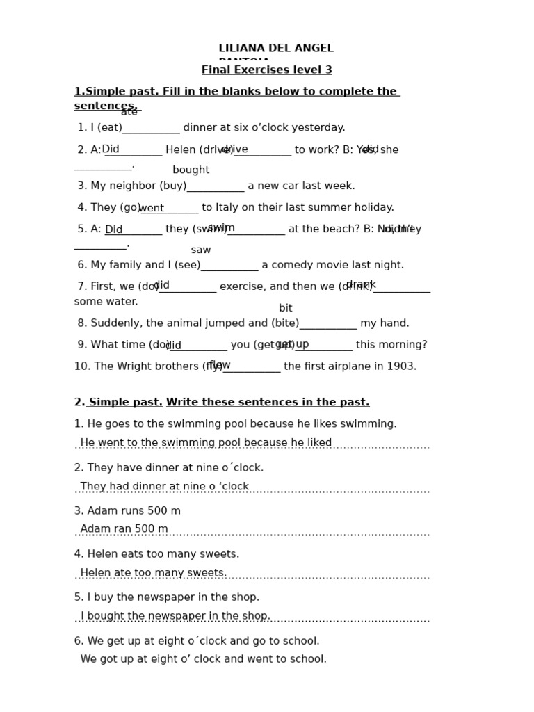 Final Exercises for English Level 3 | PDF
