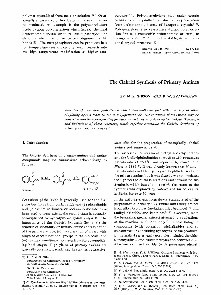 The Gabriel Synthesis of Primary Amines | PDF | Amine | Ester