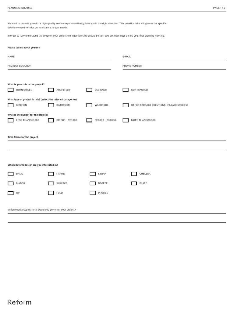 Kitchen Project Planning Questionnaire | PDF | Kitchen | Home Appliance
