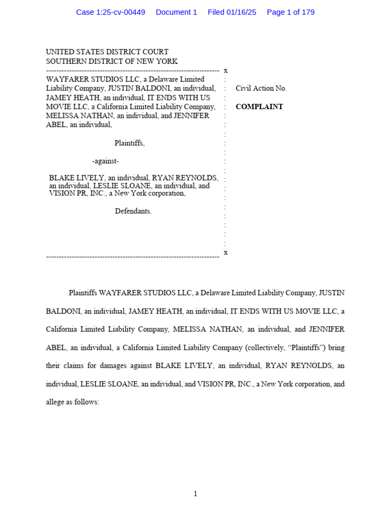 Justin Baldoni lawsuit PDF Lawsuit