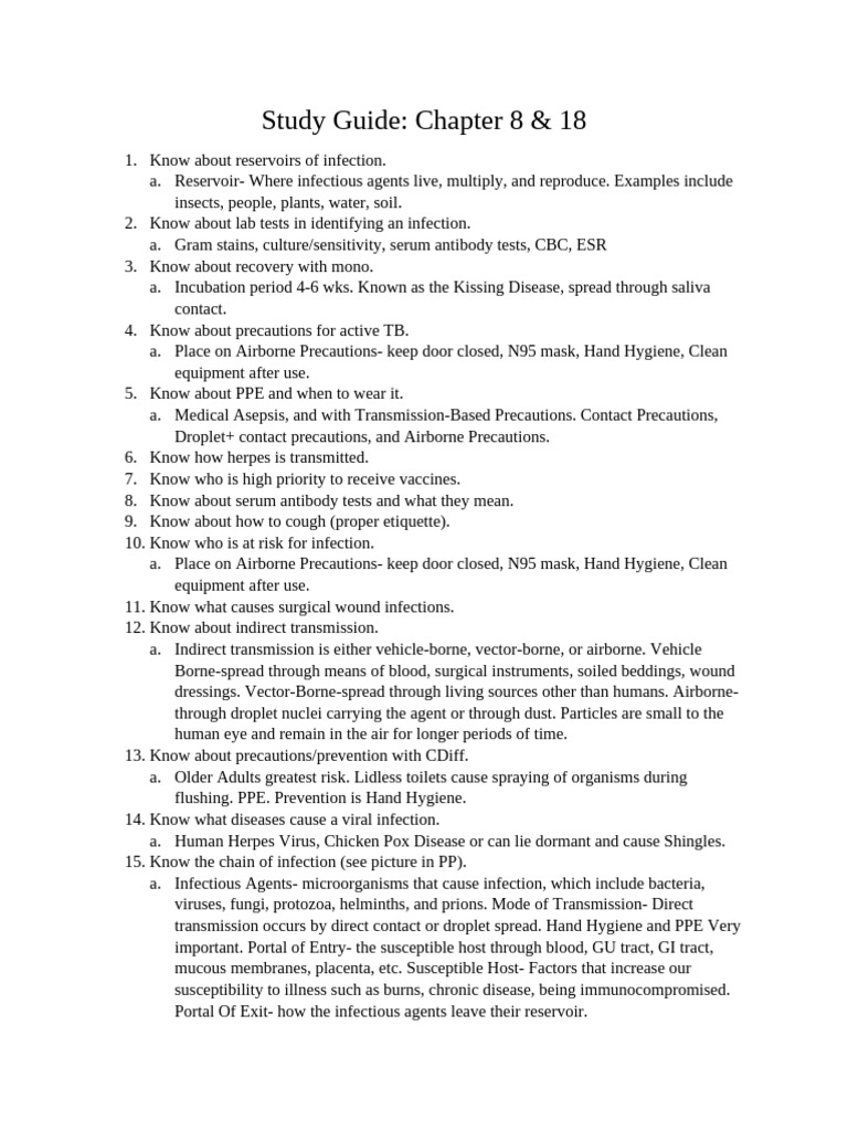 Study Guide Chapters 8 & 18 | PDF | Immune System | Infection