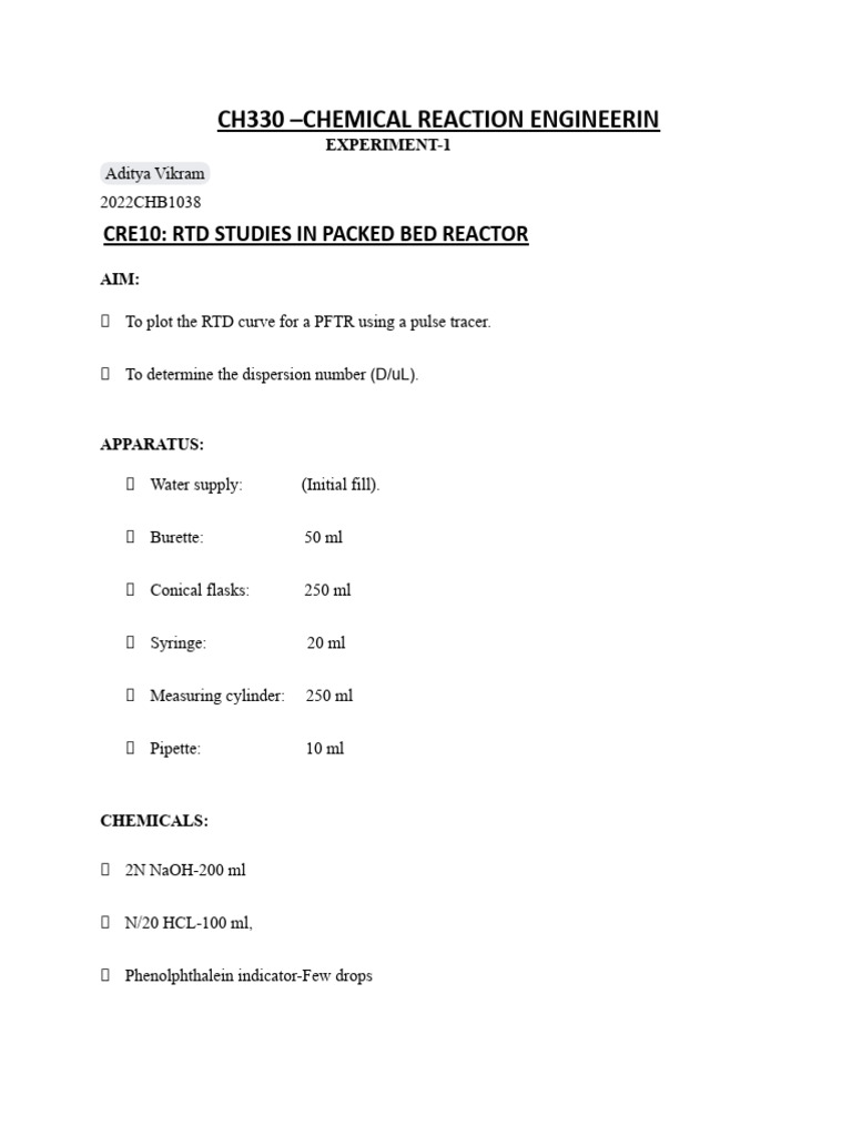RTD Studies in Packed Bed Reactor | PDF | Chemical Engineering | Chemistry