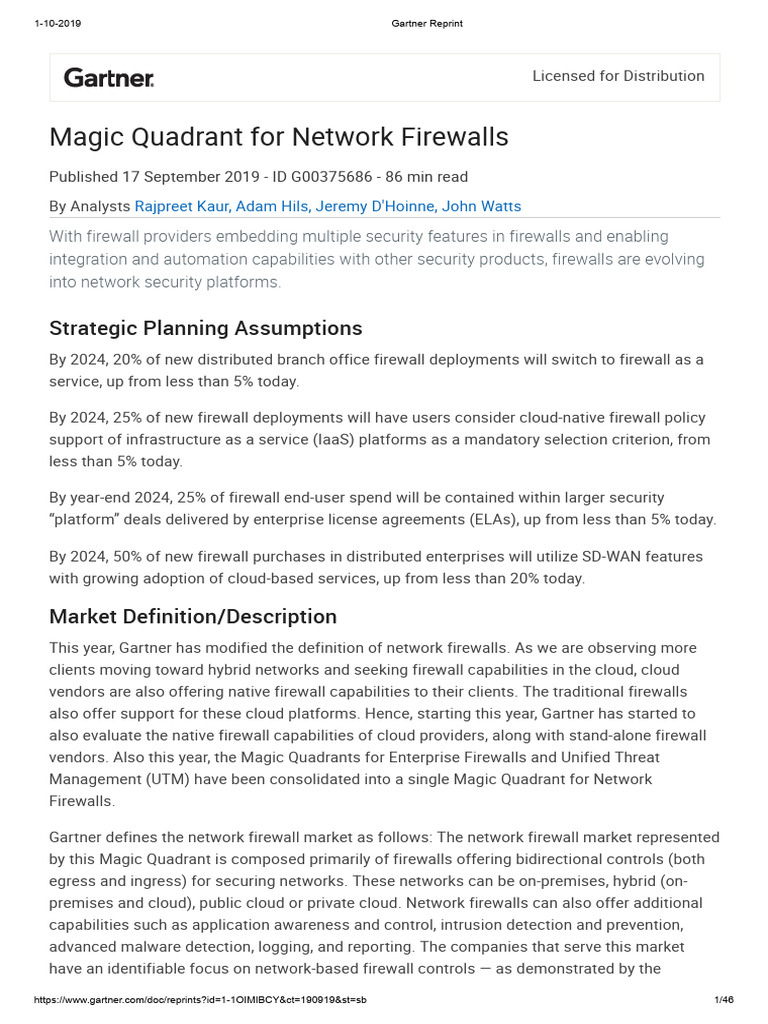 Gartner Magic Quadrant for Network Firewalls Sep 2019 PDF Cloud