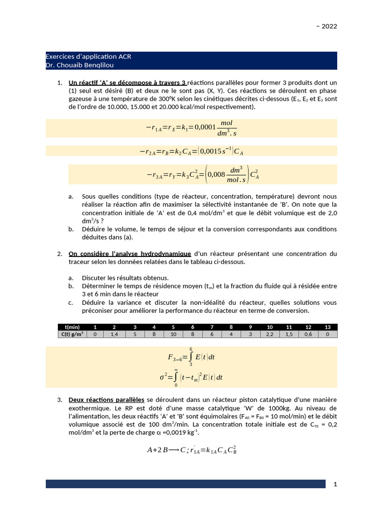 Optimisation des Réacteurs Chimiques 2022 | PDF | Réacteur (chimie ...