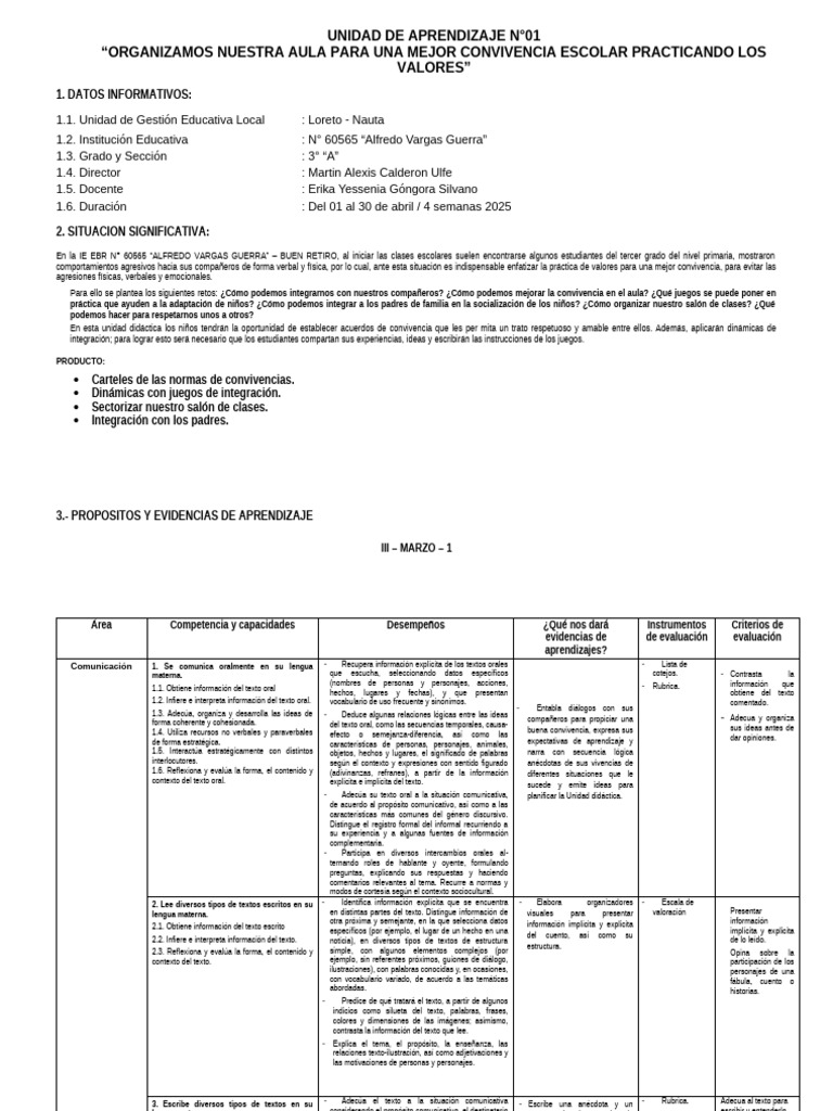 Mejora de Convivencia Escolar en Aula | PDF | Evaluación | Multiplicación