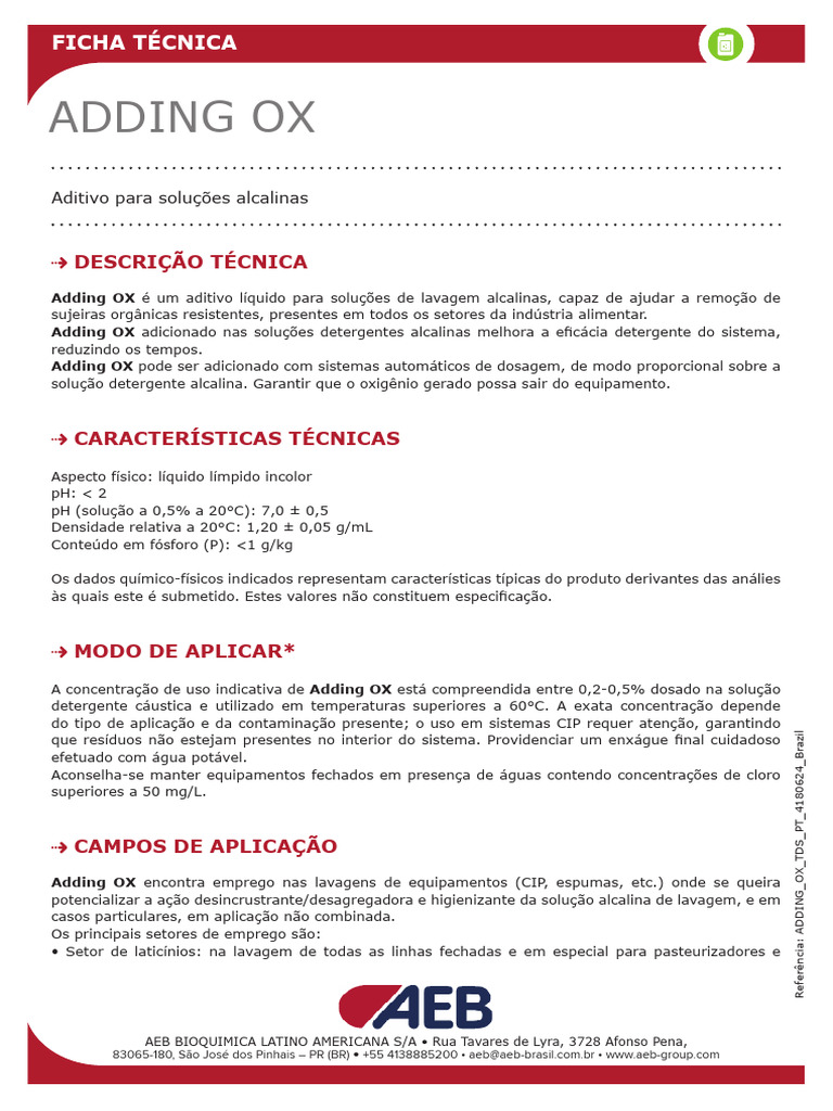Adding Ox Tds Pt 4180624 Brasil | PDF | Química