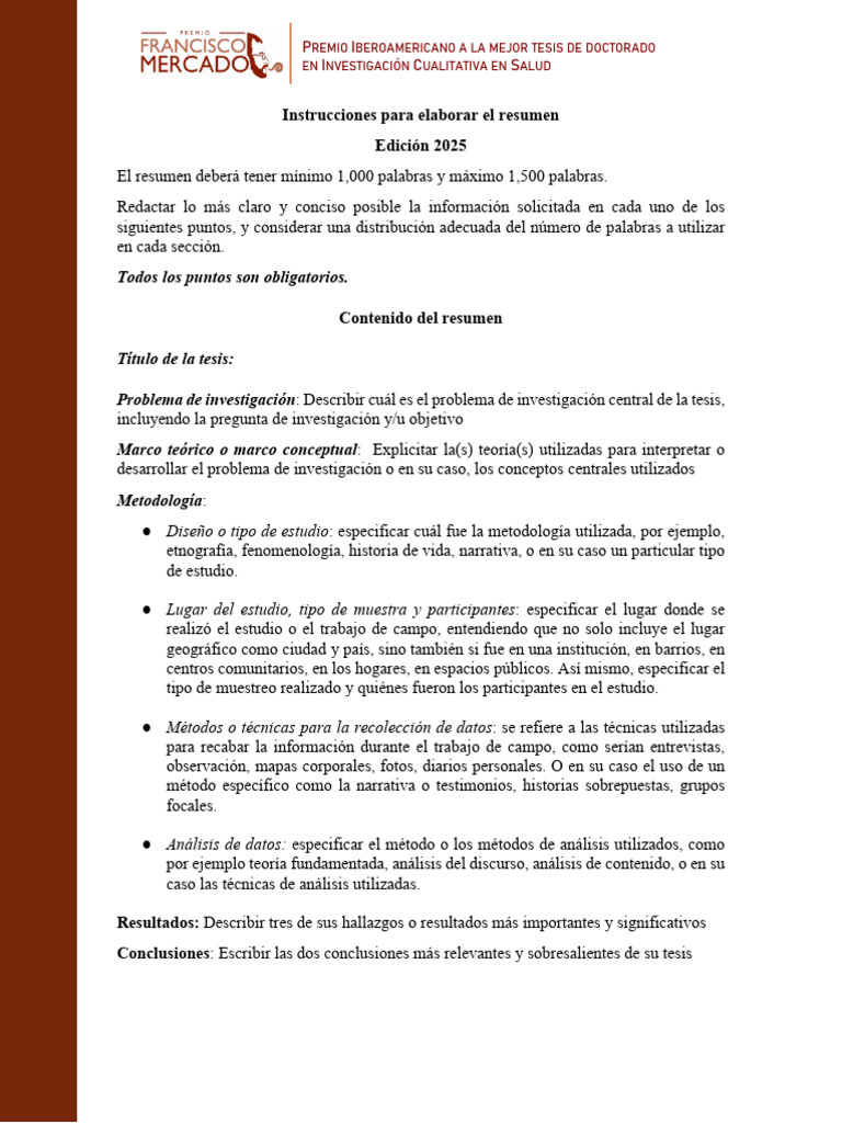Guía para Resumen de Tesis Doctoral en Salud | PDF