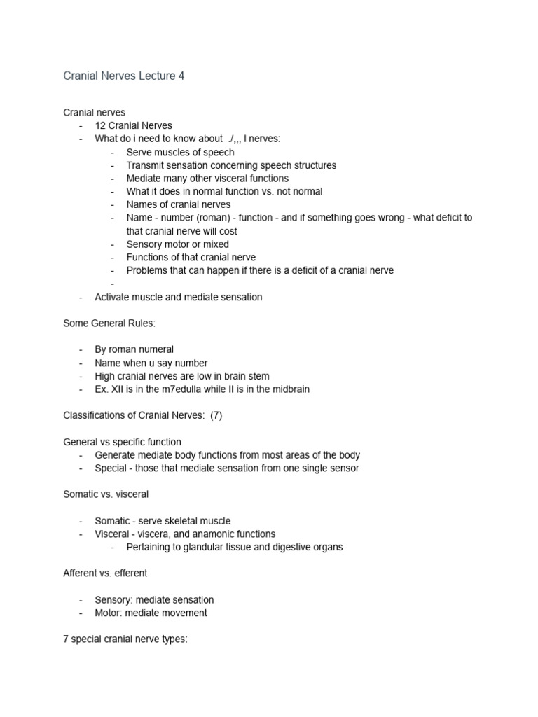 Overview of Cranial Nerves Functions | PDF | Nerve | Senses