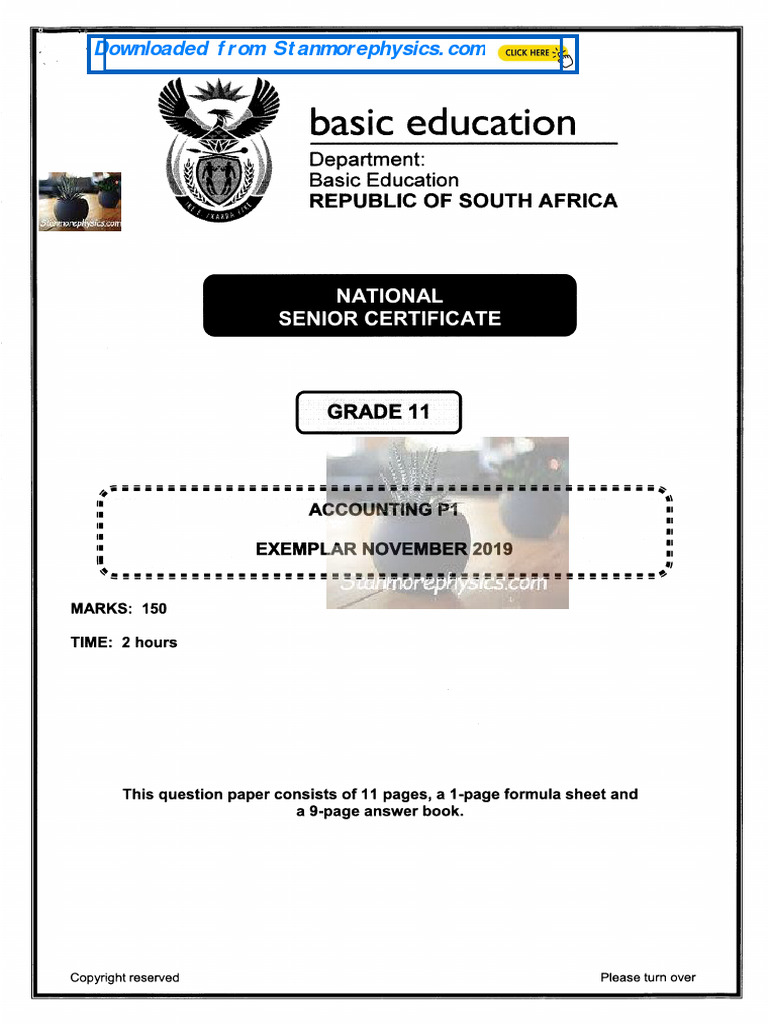 Exemplar 2019 Accounting Grade 11 P1 and Memo PDF | PDF