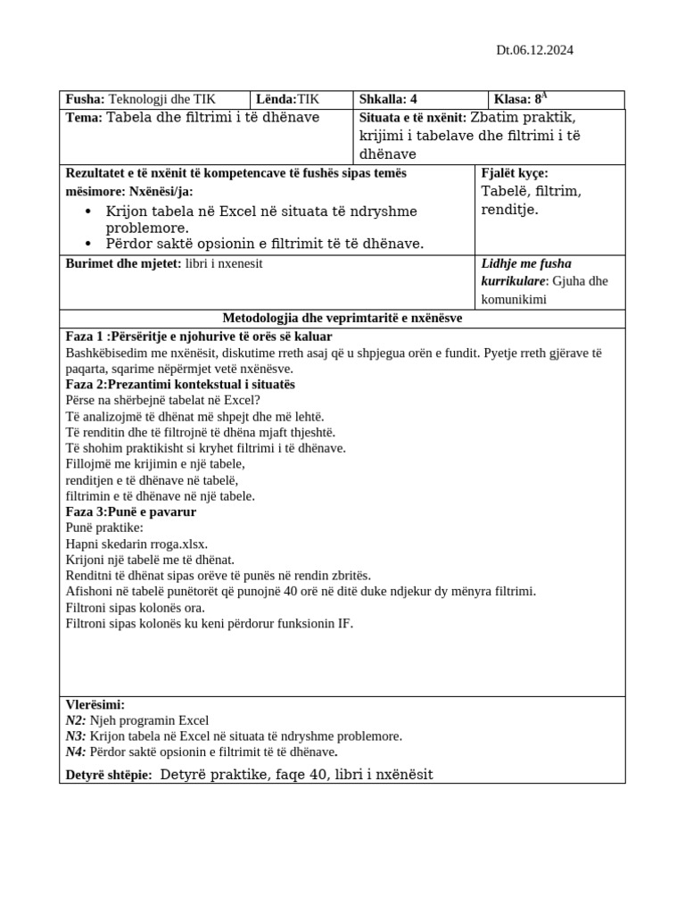 Tabela Dhe Filtrimi I Të Dhënave | PDF