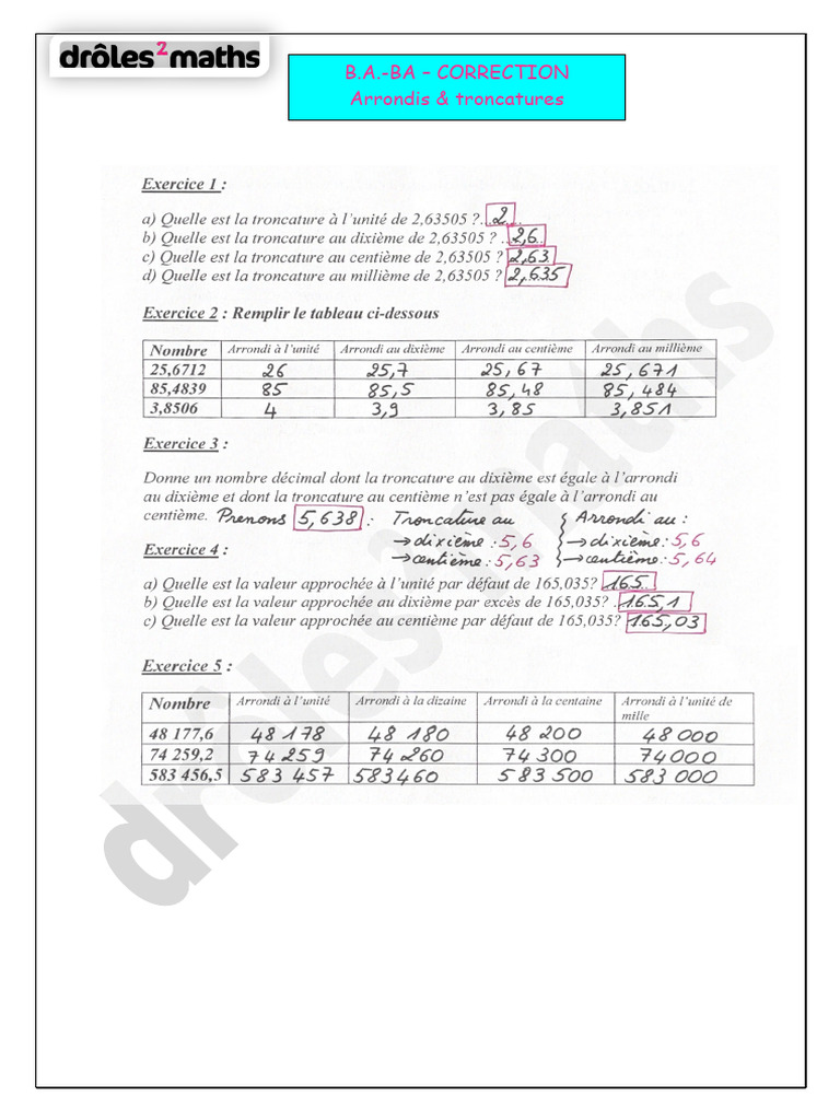 Correction B.a.-ba Arrondis & Troncatures | PDF