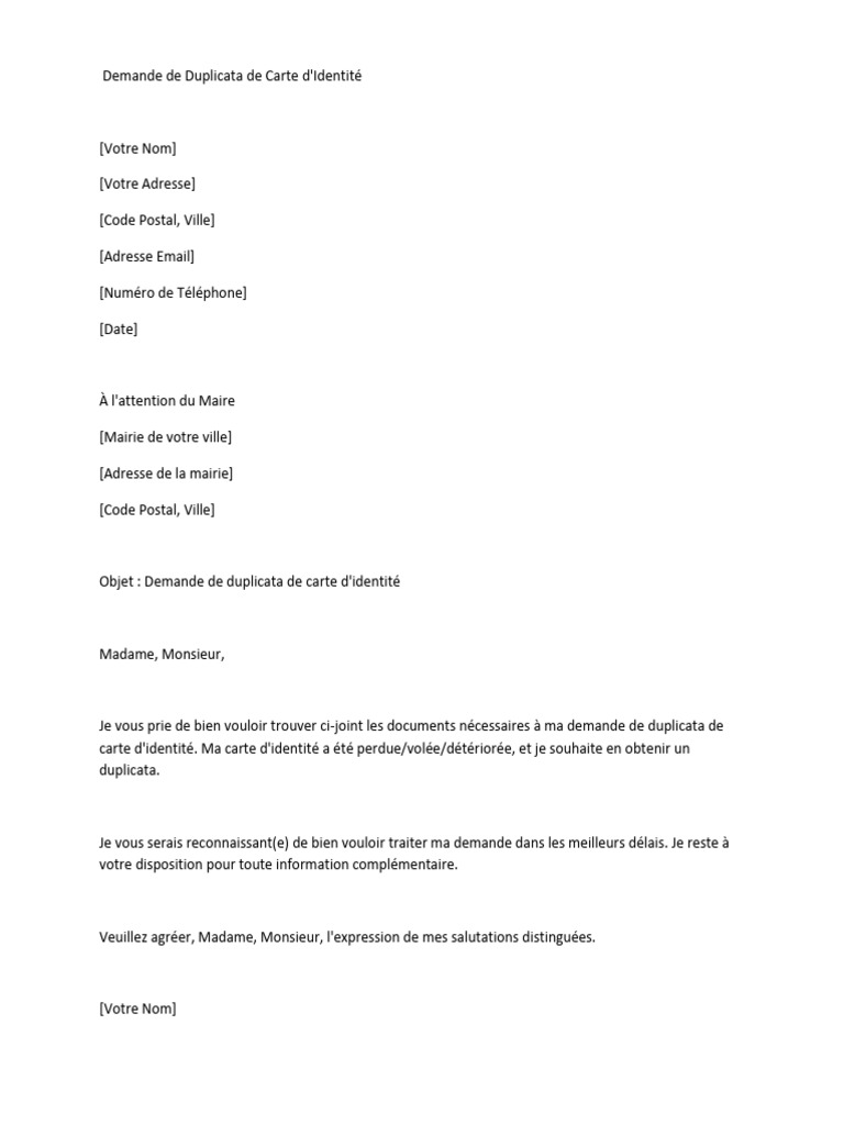 Demande de Duplicata de Carte d'Identité | PDF