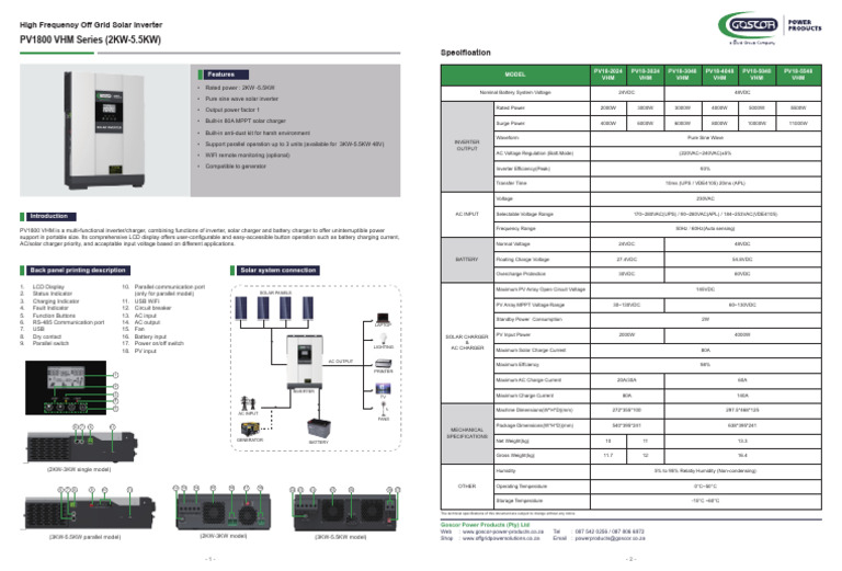 MUST VHM Series Datasheet | PDF | Power Inverter | Battery Charger
