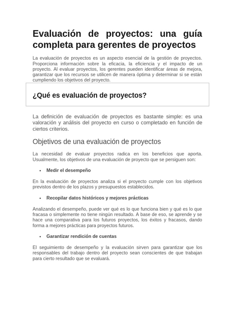 Evaluación de Proyectos | PDF | Evaluación | Indicador de rendimiento
