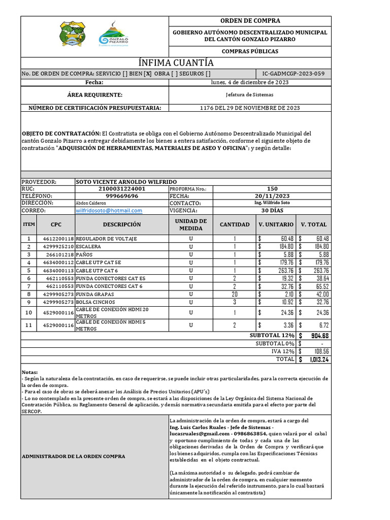 Orden de Compra para Herramientas y Materiales | PDF | Multa (pena ...