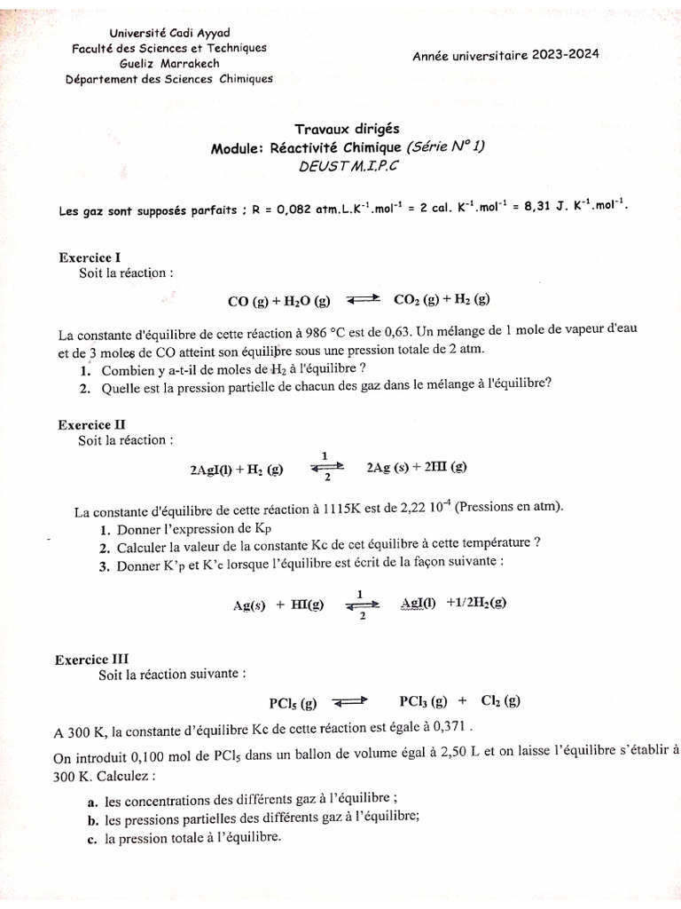 Td1 Réactivité Chimique | PDF