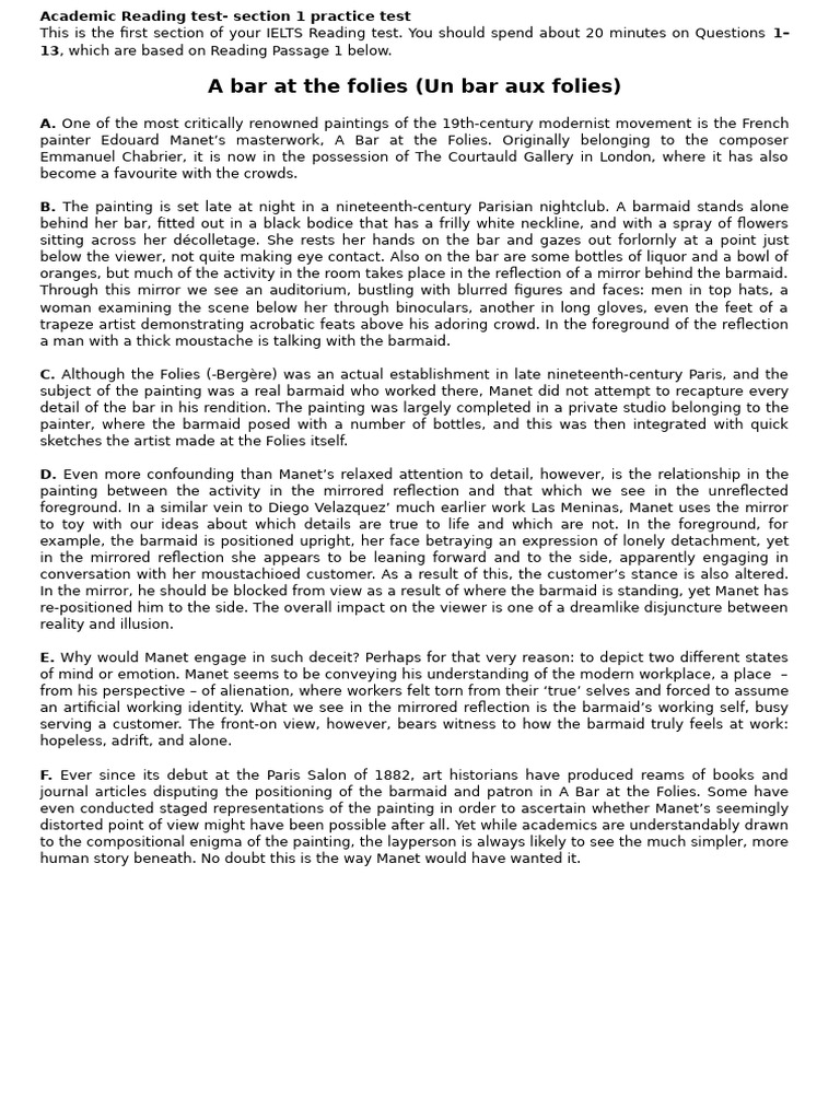 Academic Reading Test Advanced | PDF | Time Travel | Édouard Manet