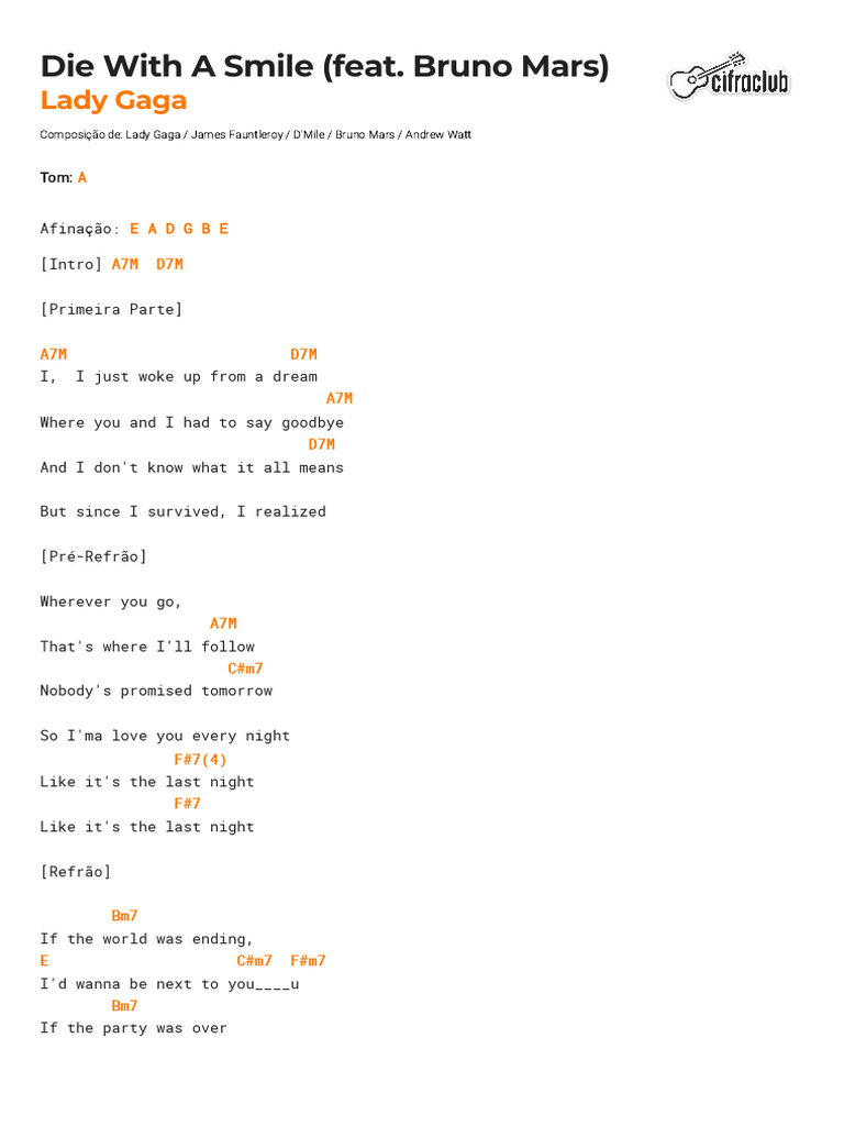 Cifra Club - Lady Gaga - Die With A Smile (Feat. Bruno Mars) | PDF ...