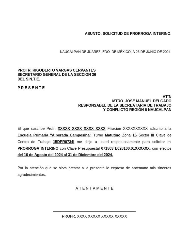 Solicitud de Prórroga Interino 2024 | PDF