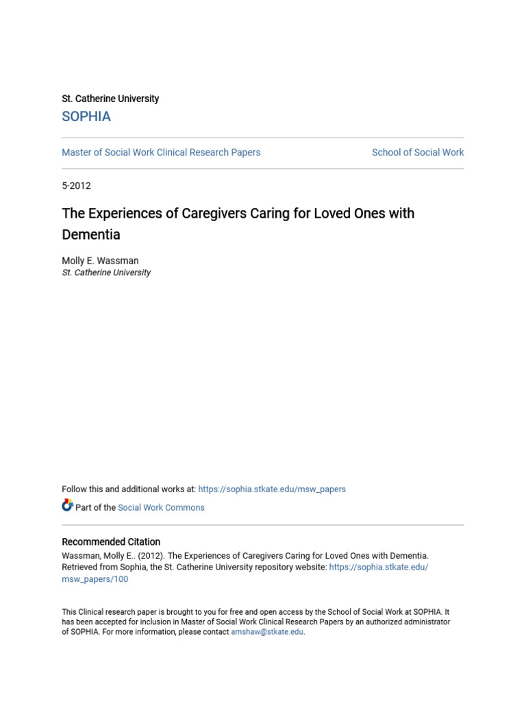 The Experiences of Caregivers Caring For Loved Ones With Dementia | PDF ...