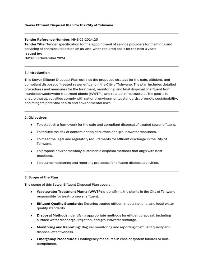Tshwane Sewer Effluent Disposal Plan | PDF | Effluent | Sewage Treatment