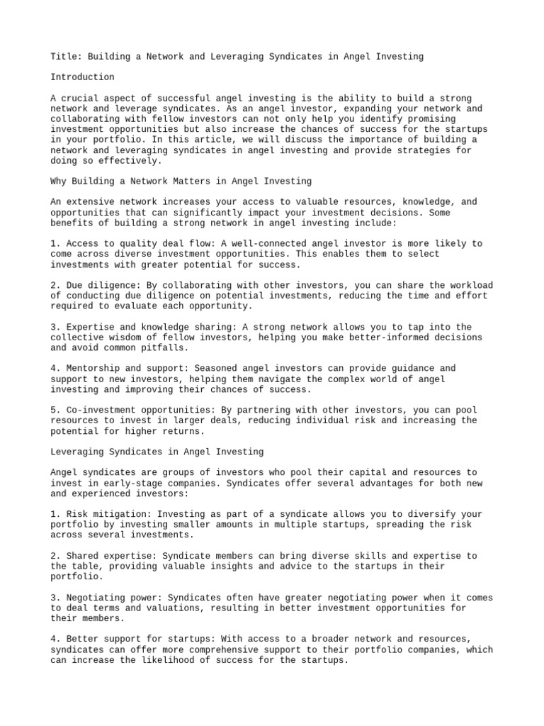 8.3 Building A Network and Leveraging Syndicates | PDF | Investing ...
