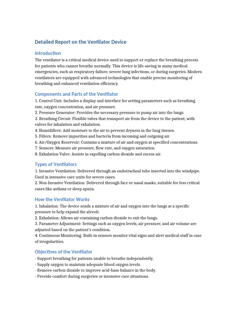 Ventilator Report | PDF | Breathing | Respiratory Diseases