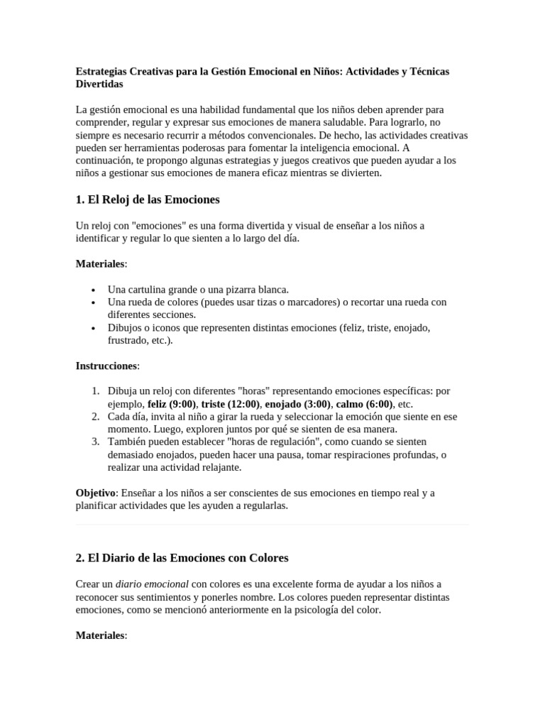 Estrategias Creativas para La Gestión Emocional en Niños | PDF | Las ...