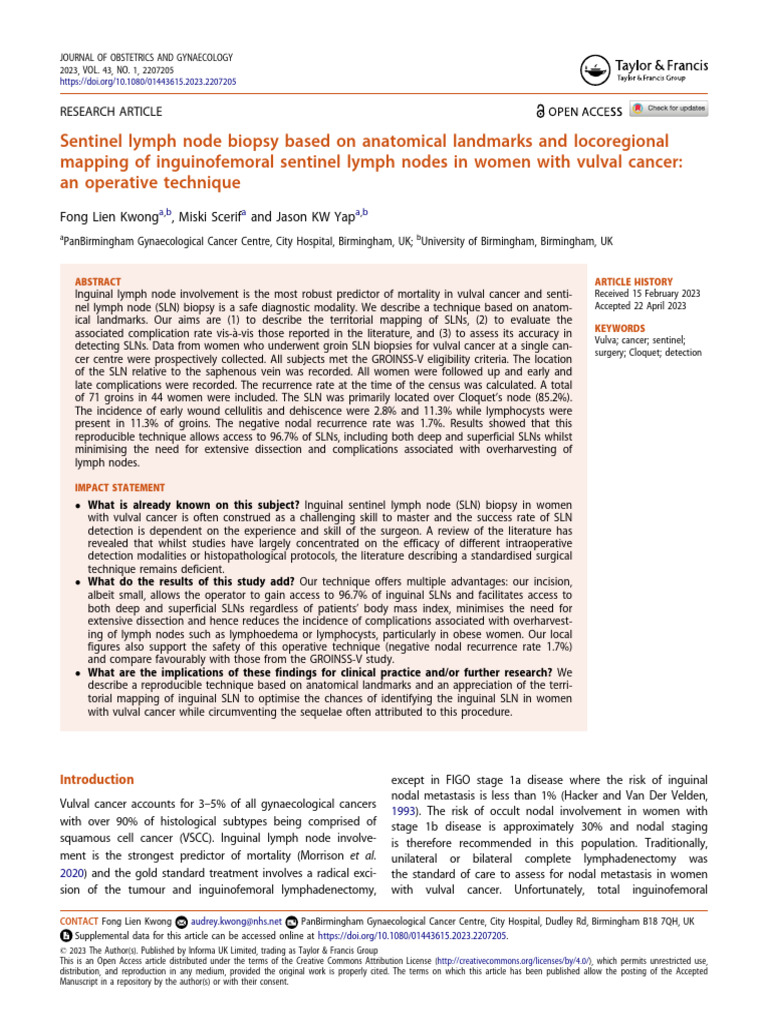 Sentinel Lymph Node Biopsy Based On Anatomical Lan | PDF | Medical ...