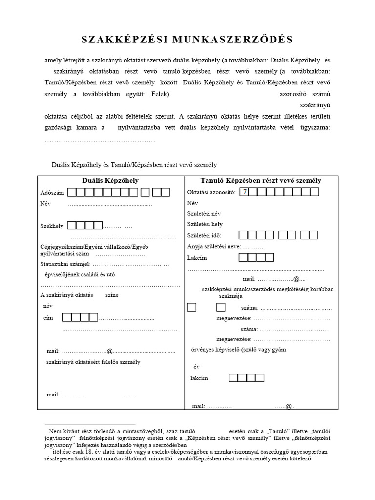 Szakkepzesi Munkaszerzodes Minta 20230901 Babb975bc5 | PDF