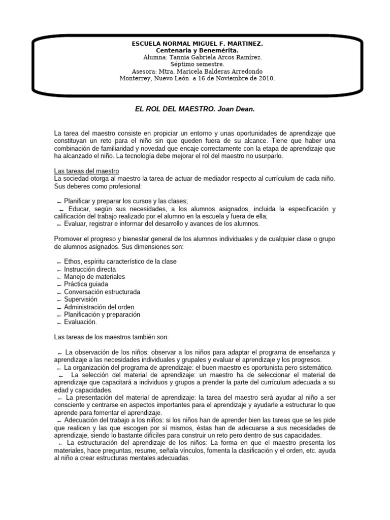 Rol del Maestro en el Aprendizaje | PDF | Aprendizaje | Enseñando