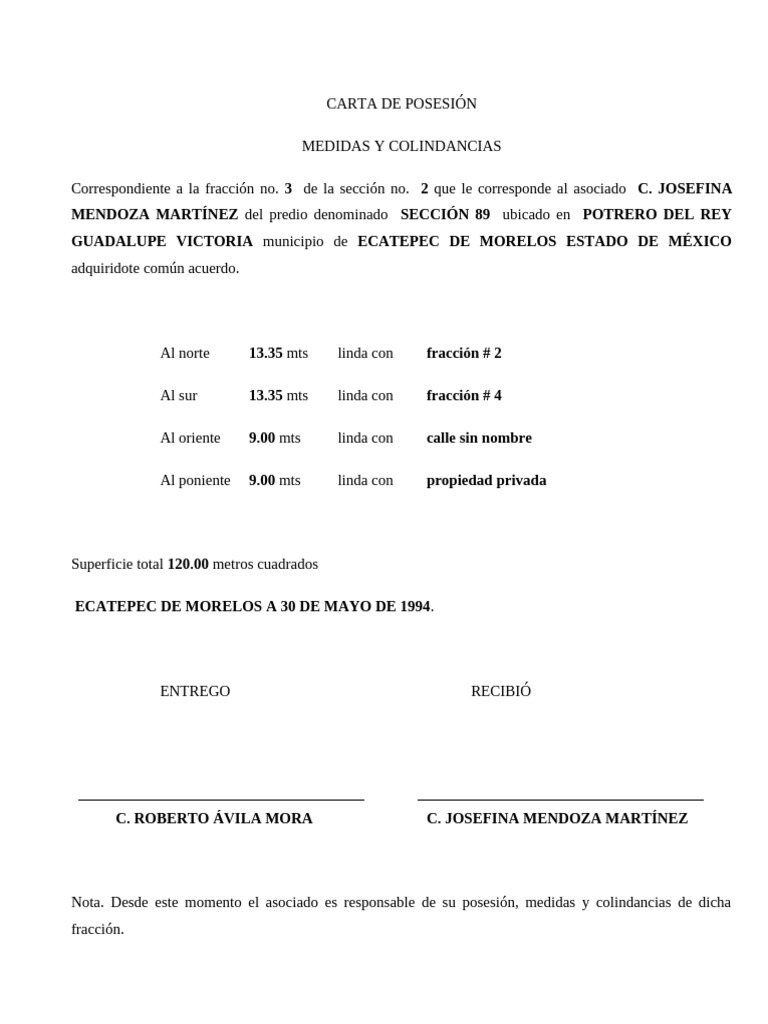 Carta de Posesión y Finiquito de Lote | PDF