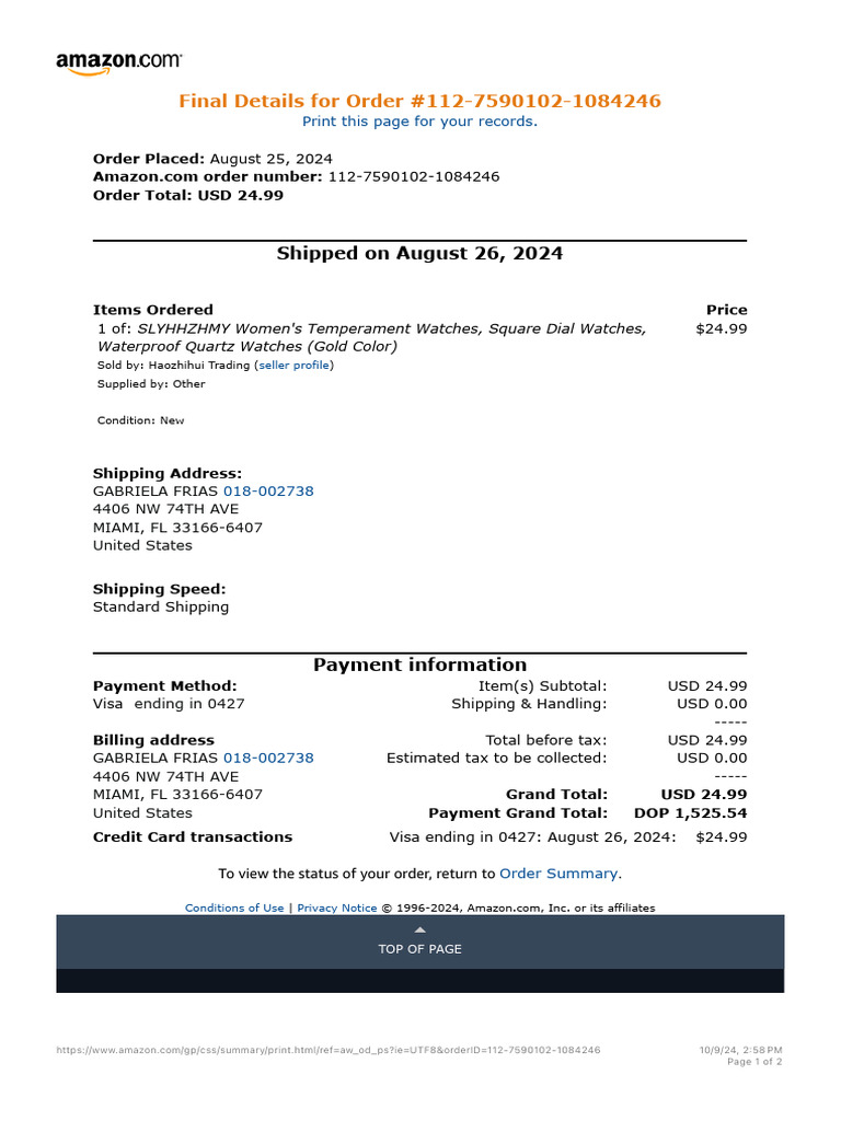 Amazon Order Confirmation #112-7590102 | PDF | United States Dollar ...