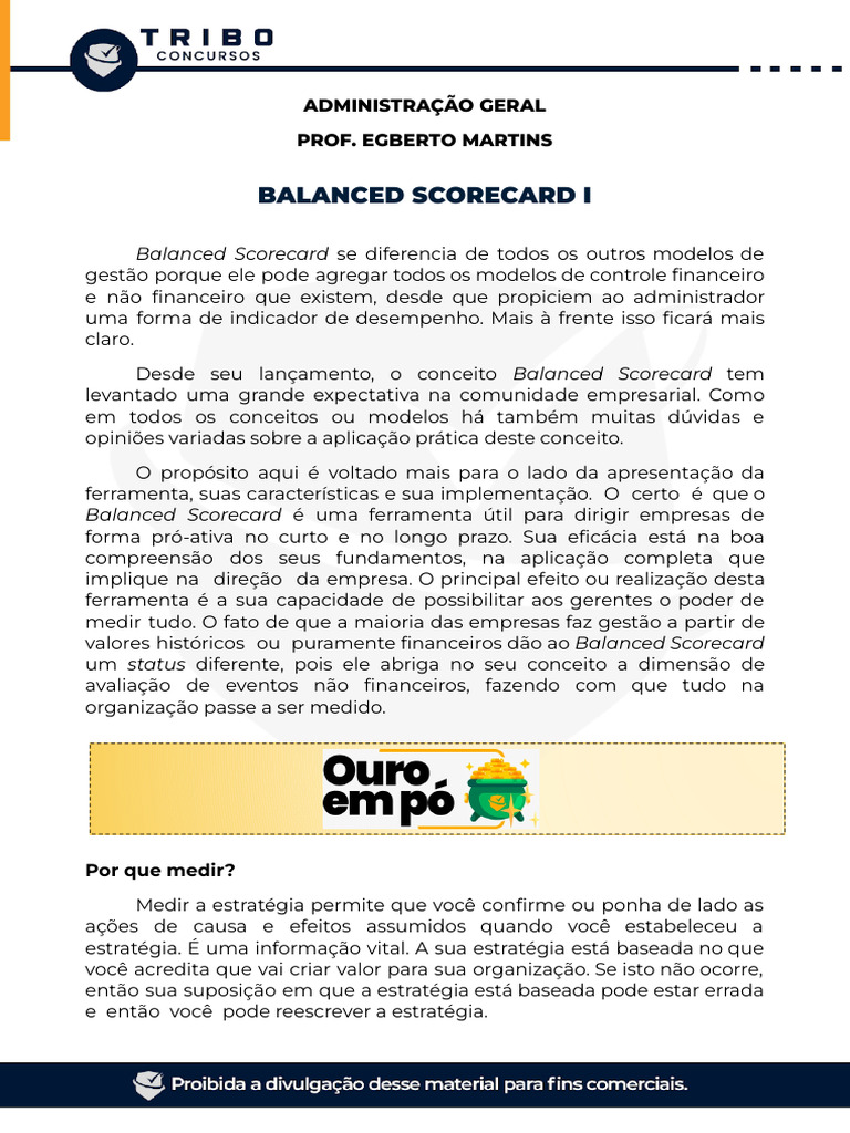Implementação do Balanced Scorecard | PDF | Economias | Business